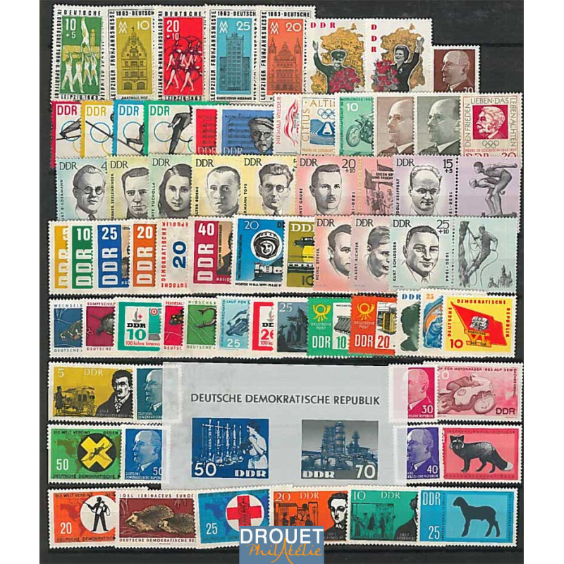 1963 Allemagne Est Année Complète Timbres Neufs