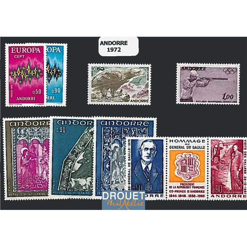 1972 Andorre Français Année Complète Timbres Neufs