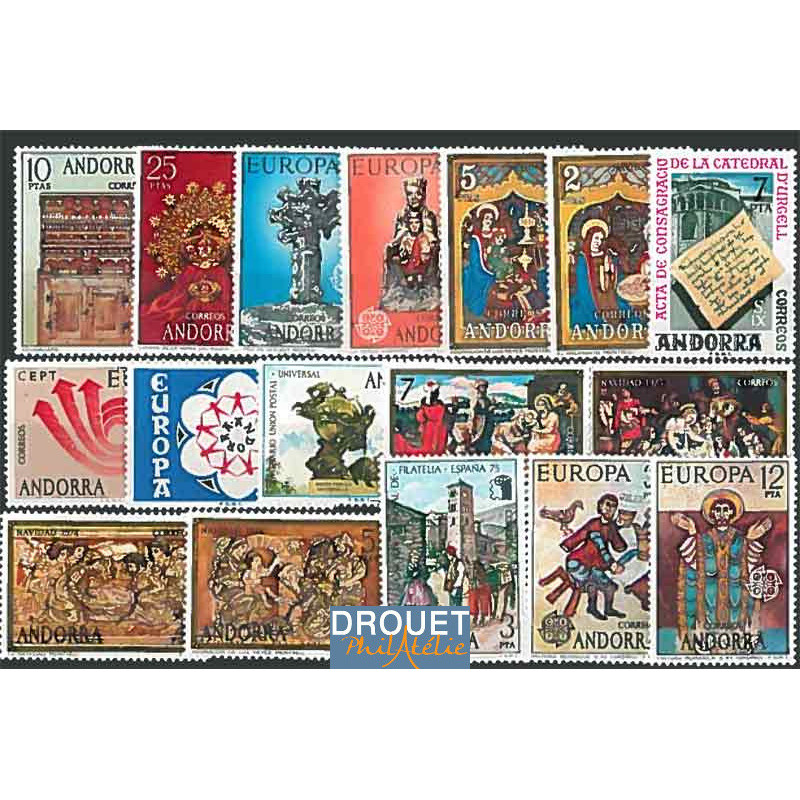 1973 à 1975 Andorre Espagnol Année Complète Timbres Neufs