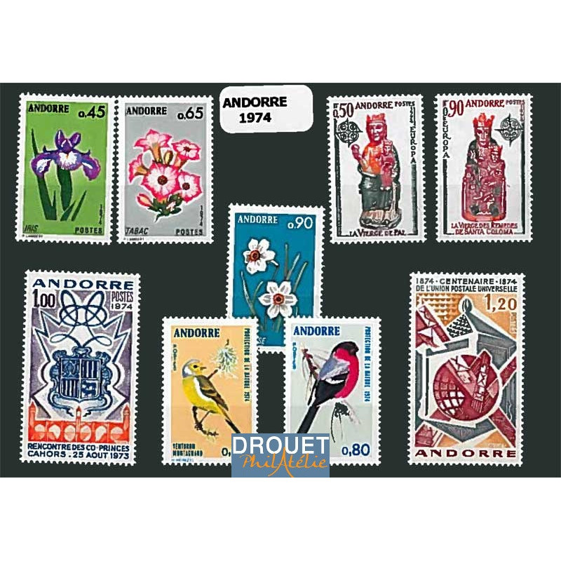 1974 Andorre Français Année Complète Timbres Neufs