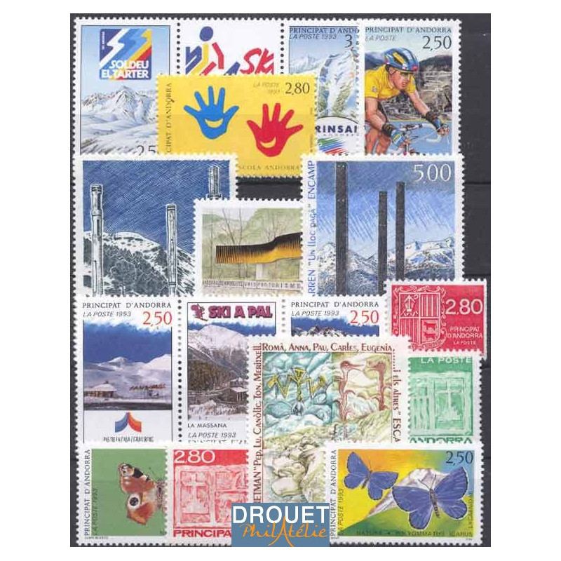 1993 Andorre Français Année Complète Timbres Neufs
