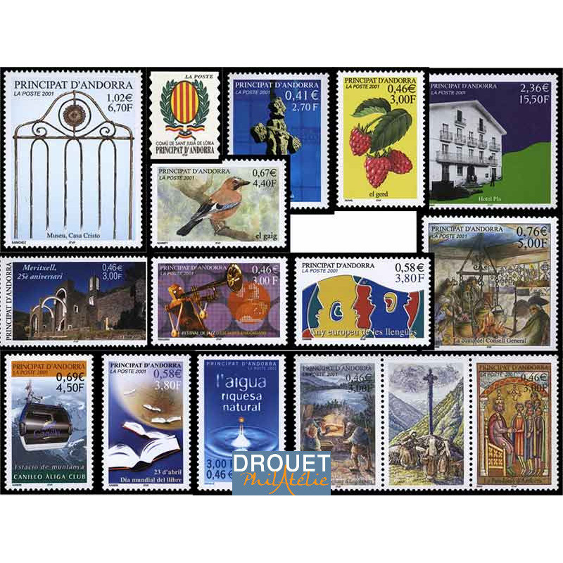 2001 Andorre Français Année Complète Timbres Neufs