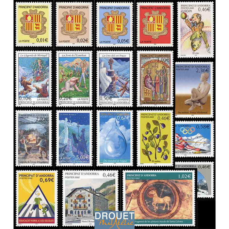 2002 Andorre Français Année Complète Timbres Neufs